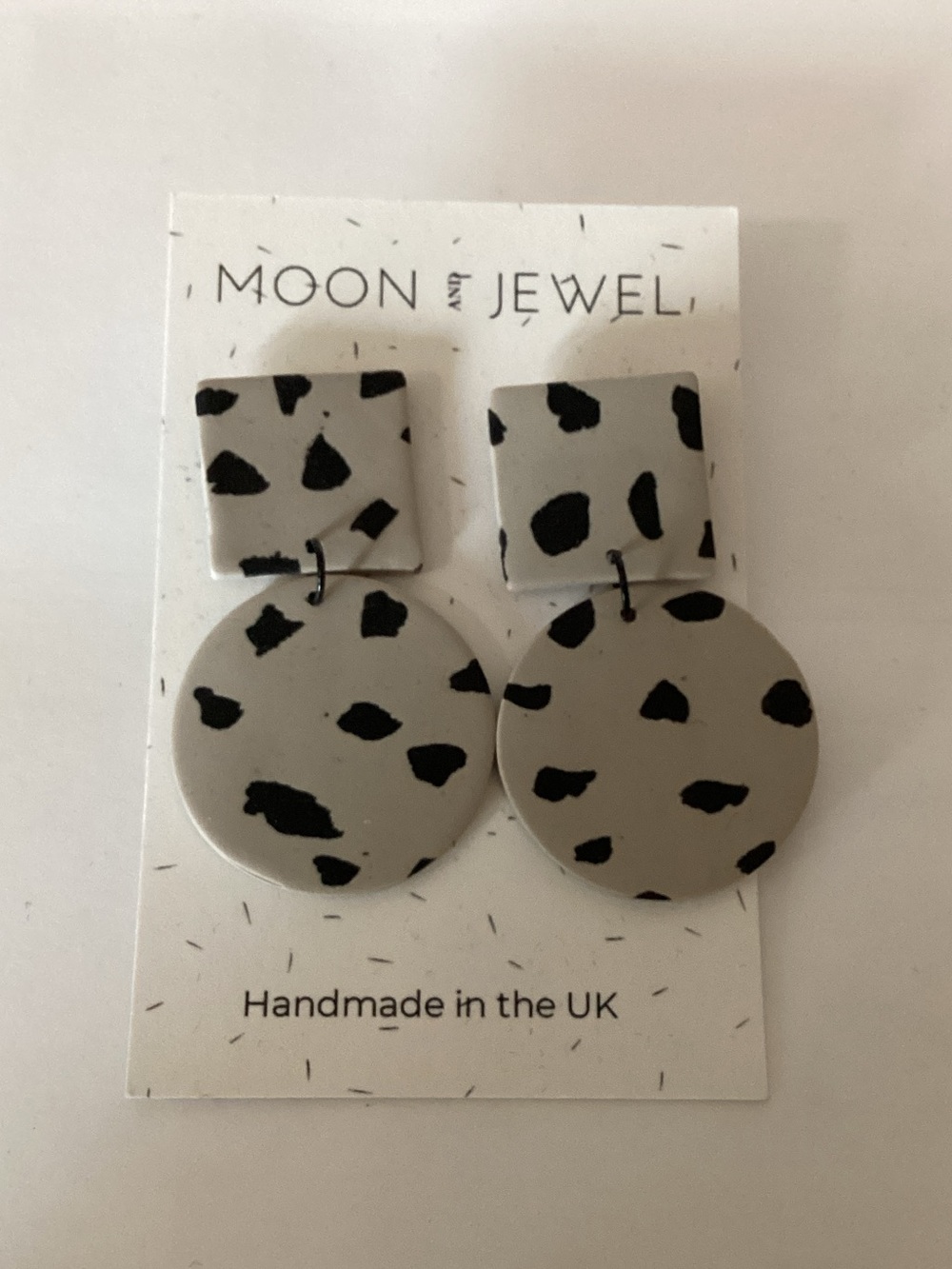 Moon & Jewel Gray Spot Polymer Clay Drop Earrings